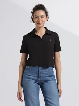 Calvin Klein - Black Cotton Solid Relaxed Fit Polo T-Shirt