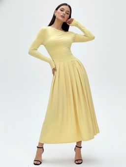 Outzidr - Yellow Full Sleeve One Shoulder Dress