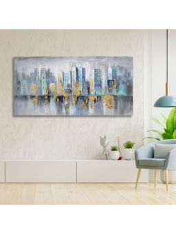 HomeTown - Ilona City Scape Canvas Hand Painted Painting, Blue 120X60Cm