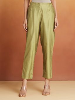 Fabindia - Green Cotton Silk Full Length Ethnic Pant