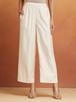 Fabindia - Off White Viscose Silk Ankle Length Palazzo