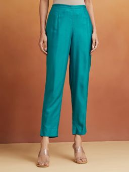 Fabindia - Teal Viscose Silk Full Length Ethnic Pant