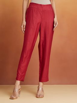 Fabindia - Maroon Viscose Silk Full Length Ethnic Pant