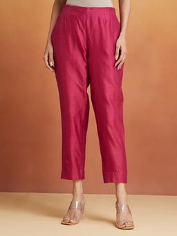 Fabindia - Pink Cotton Silk Full Length Ethnic Pant