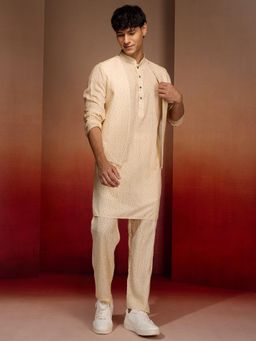 Vastramay - Beige Linen Kurta with Jacket & Pant