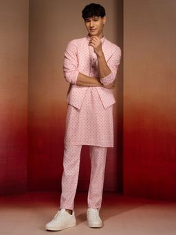 Vastramay - Pink Linen Kurta with Jacket & Pant