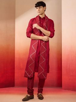 Vastramay - Maroon Kurta with Churidar & Mirror Work Dupatta