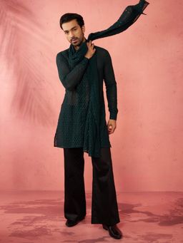 Vastramay - Green Georgette Embroidered Kurta with Pant & Dupatta