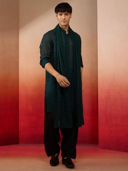 Vastramay - Bottle Green Georgette Embroidered Kurta with Patiala & Dupatta