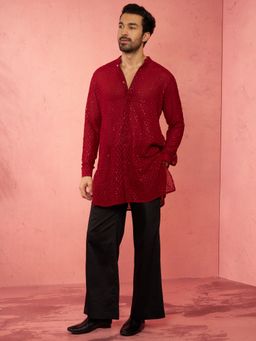 Vastramay - Maroon Georgette Embroidered Kurta with Pant
