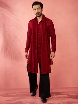 Vastramay - Maroon Georgette Embroidered Kurta with Pant & Dupatta