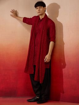 Vastramay - Maroon Georgette Embroidered Kurta with Patiala & Dupatta