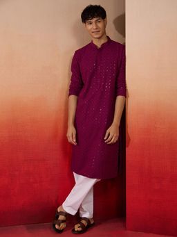 Vastramay - Purple Rayon Sequin Embroidery Kurta with Pant