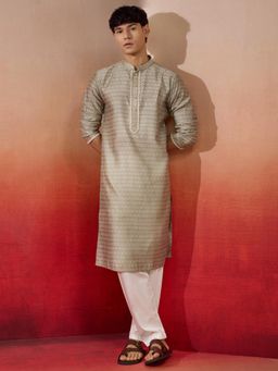 Vastramay - Grey Jacquard Kurta with Pant