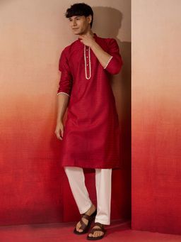Vastramay - Maroon Jacquard Kurta with Pant