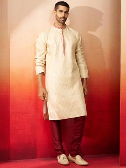 Vastramay - Cream Embroidered Kurta with Churidar