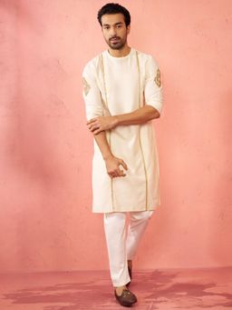 Vastramay - Cream Zardozi Embroidered Kurta with Pant