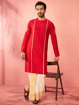 Vastramay - Red Zardozi Kurta with Dhoti