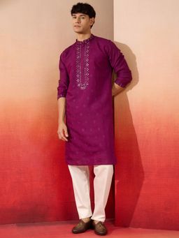 Vastramay - Purple Silk Blend Embroidered Kurta with Pant