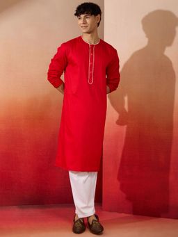 Vastramay - Red Cotton Kurta with Pant