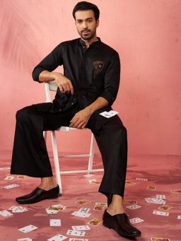 Vastramay - Black Satin Stone Work Kurta with Pant