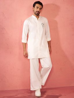 Vastramay - White Satin Stone Work Kurta with Pant