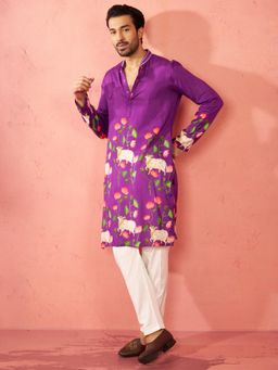 Vastramay - Purple Silk Digital Print Kurta with Pant