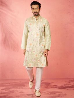 Vastramay - Green Silk Blend Kurta with Pant
