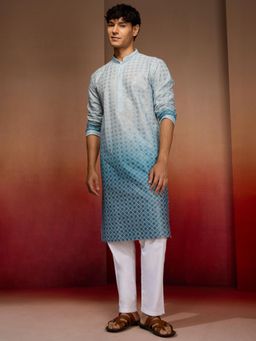Vastramay - Aqua Cotton Sequin Ombre Kurta with Pant