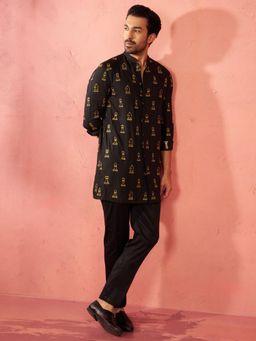 Vastramay - Black Fine Satin Kurta with Pant