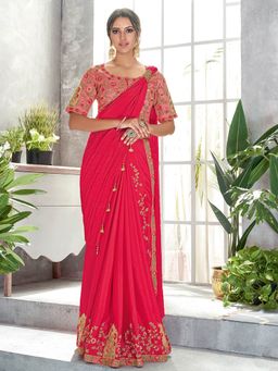 Odette - Pink Silk Georgette Crush Silk Designer Saree with Unstitched Blouse