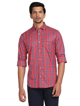 ColorPlus - Regular Fit Checkered Dark Red Shirt