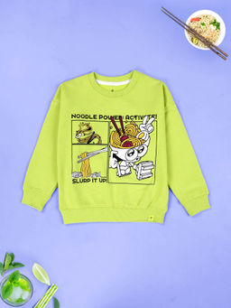 KiddoPanti - Green Noodle Power Ramen Bowl Print Sweatshirt
