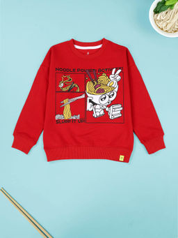 KiddoPanti - Red Noodle Power Ramen Bowl Print Sweatshirt