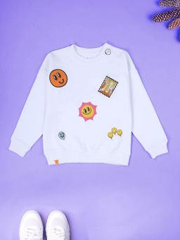 KiddoPanti - Multiple Smiley Badges Fleece Round Neck Sweatshirt