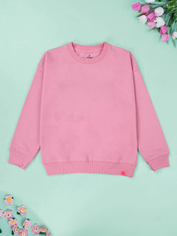 KiddoPanti - Peach Solid Fleece Round Neck Sweatshirt