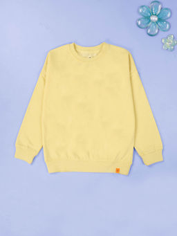 KiddoPanti - Yellow Solid Fleece Round Neck Sweatshirt