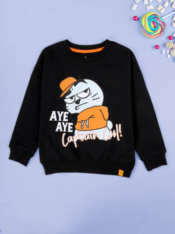 KiddoPanti - Black Captain Cool Funny Cartoon Print Sweatshirt
