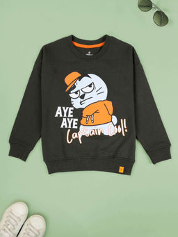 KiddoPanti - Grey Captain Cool Funny Cartoon Print Sweatshirt