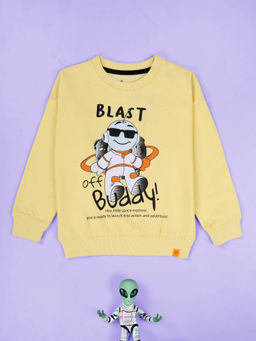 KiddoPanti - Yellow Blast Buddy Funny Astronaut Print Sweatshirt