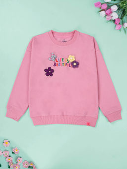 KiddoPanti - Pink Fleece Round Neck Sweatshirt