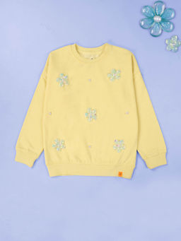 KiddoPanti - Yellow Beads and Flowers Fleece Round Neck Sweatshirt