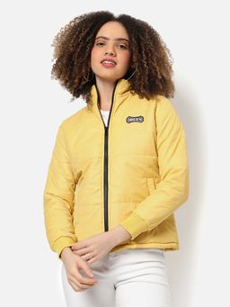 Campus Sutra - Womens Yellow Puffer Bomber Jacket