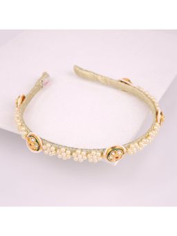 Choko - Cream Pearl Headband with Kundan Discs Festive & Wedding Style - (3–12 Years)