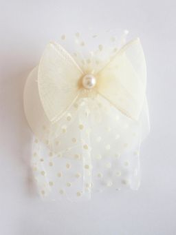 Choko - Cream Polka Dot Net Bow Clip for Girls Pearl Centre Festive/Wedding Clip - (3–12 Years)