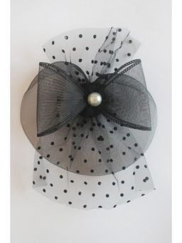 Choko - Black Polka Dot Net and Pearl Centre Bow Clip (3-12 Years)