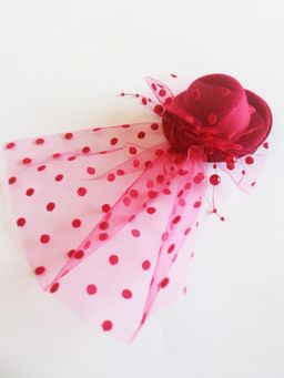 Choko - Red Mini Hat Alligator Clip with Net and Rose Embellishment (3-12 Years)