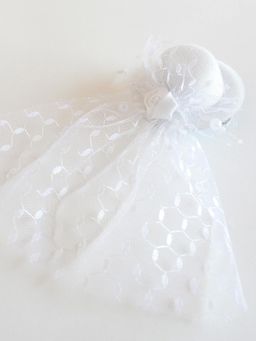 Choko - White Mini Hat Alligator Clip with Net and Rose Embellishment (3-12 Years)