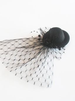 Choko - Black Mini Hat Alligator Clip with Net and Rose Embellishment (3-12 Years)