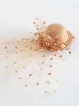 Choko - Beige Mini Hat Alligator Clip with Net & Rose Festive/Wedding Accessory - (3–12 Years)